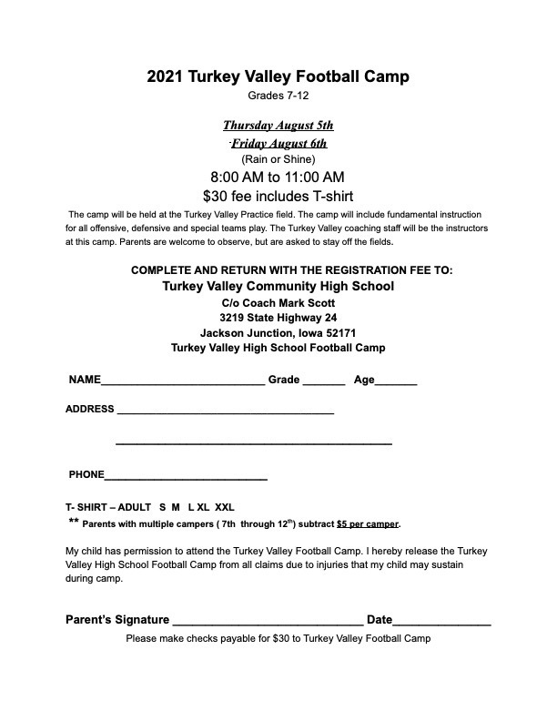 Football Camp Form 2021